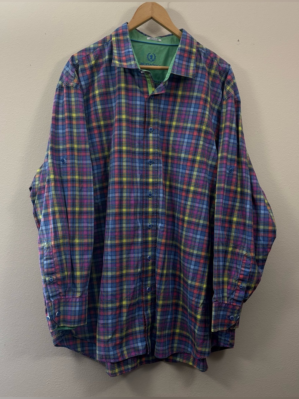 Bugatchi‎ Uomo Shaped Fit Plaid Button Down Shirt Multi Color Long Sleeve 3X